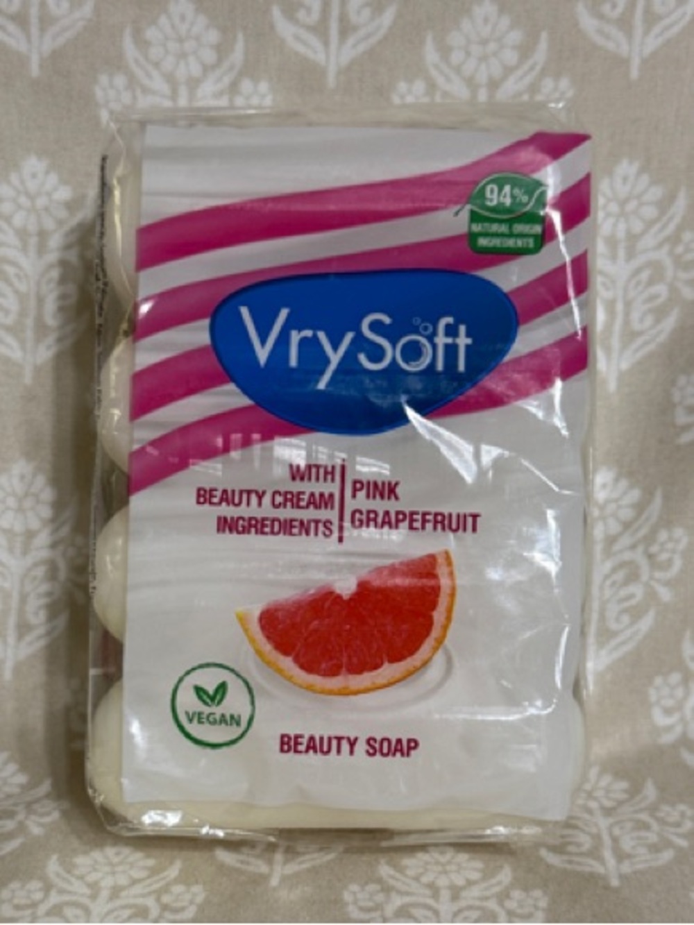 VrySoft Pink Grapefruit Beauty Soap - White/Pink